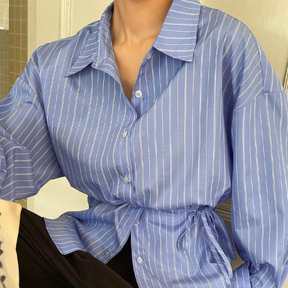 Damen Bluse mit Bindeband Streifenmuster Norvielle