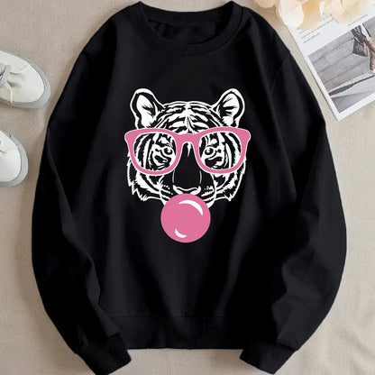 Damen Sweatshirt Tiger-Design Lässig Grau