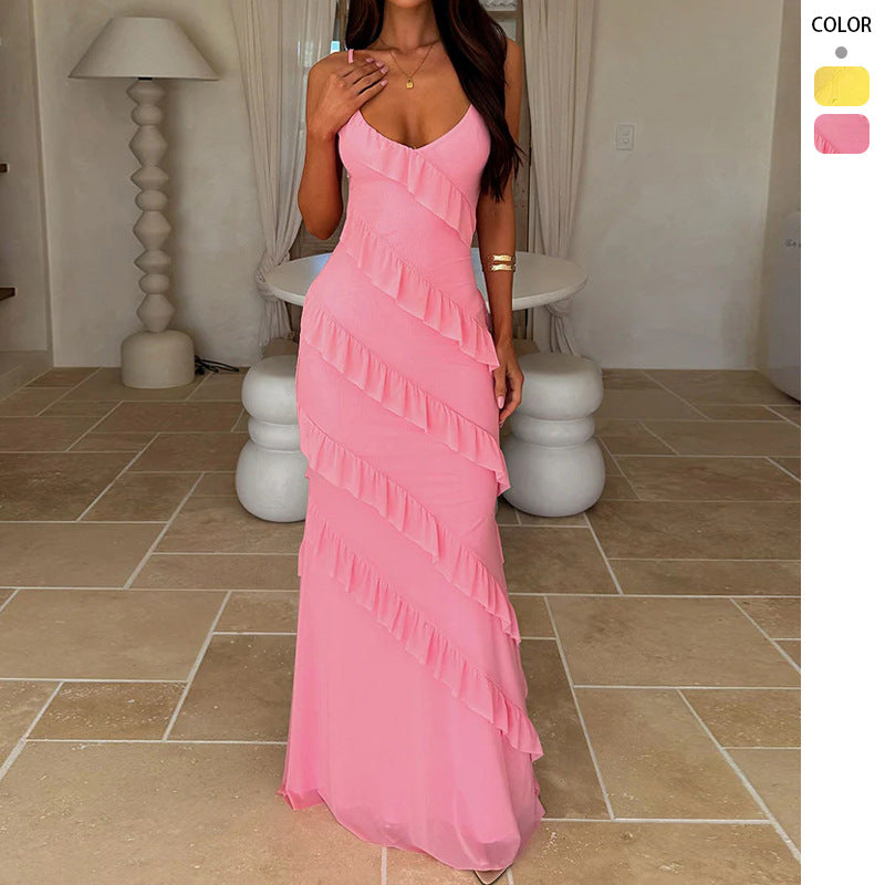 Damen Maxikleid Rüschendesign Schmeichelnder Schnitt Norvielle - Norvielle