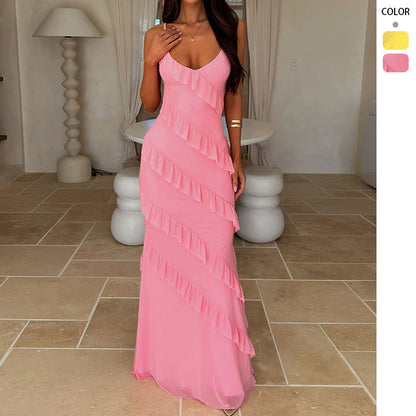 Damen Maxikleid Rüschendesign Schmeichelnder Schnitt Norvielle - Norvielle