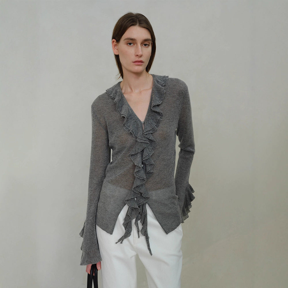 Damen Strickpullover Rüschenverzierung Norvielle - Norvielle