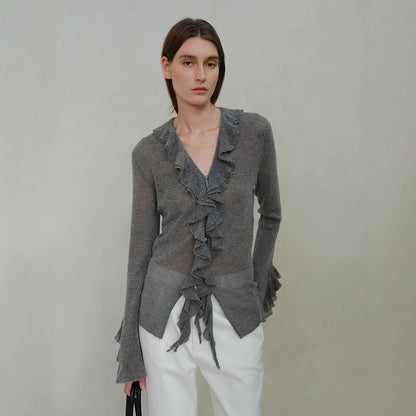 Damen Strickpullover Rüschenverzierung Norvielle - Norvielle