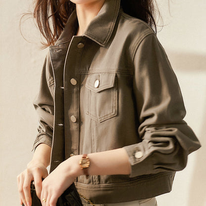 Damen Denim-Kurzjacke mit Druckknöpfen