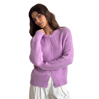 Damen Strickcardigan Weich Knopfverschluss Voluminöse Ärmel Beige