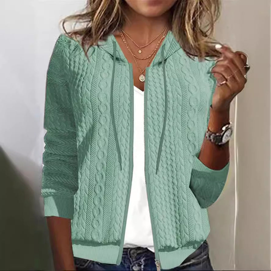 Damen Strickjacke Feines Zopfmuster Kapuze Norvielle