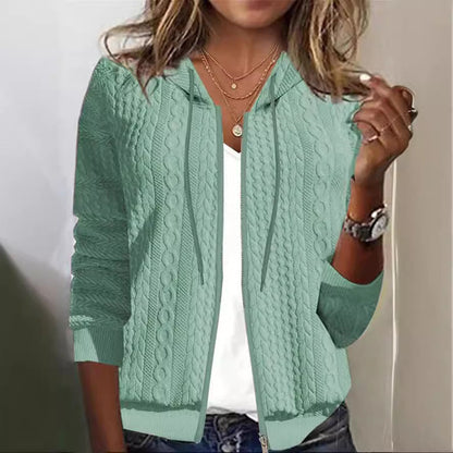 Damen Strickjacke Feines Zopfmuster Kapuze Norvielle