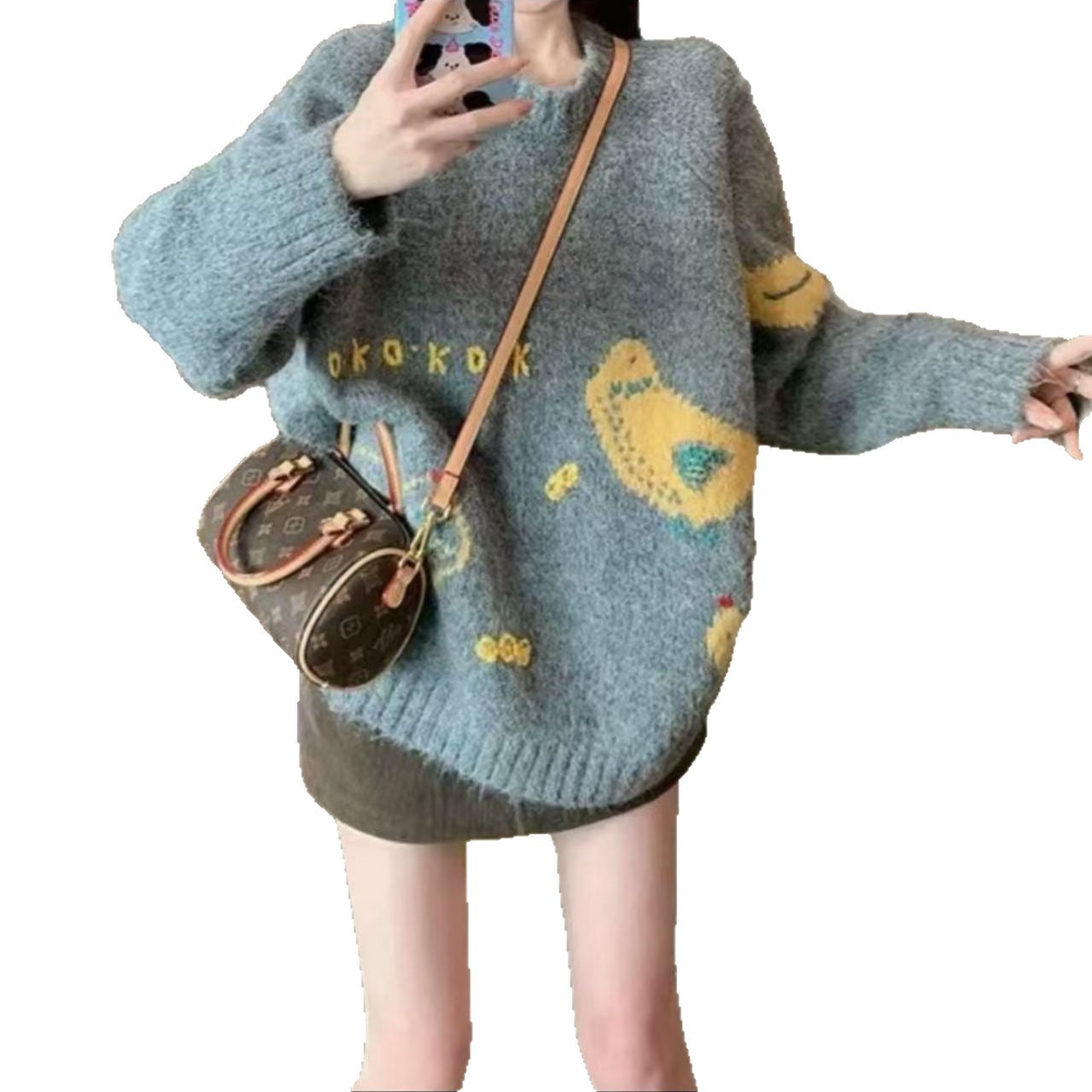 Damen Strickpullover Kuschelig Vogelmotiv Norvielle