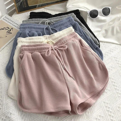 Damen Shorts Waffelstruktur Elastischer Bund Beige