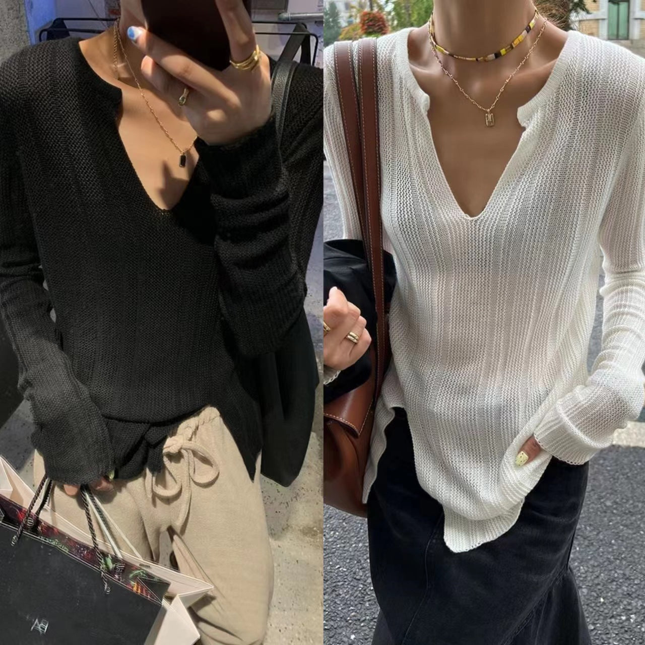 Damen Grobstrickpullover V-Ausschnitt Länge Ärmel Norvielle - Norvielle