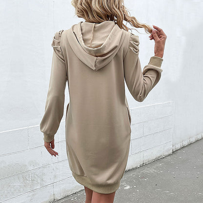Damen Sweatkleid Kapuze Puffärmel Norvielle