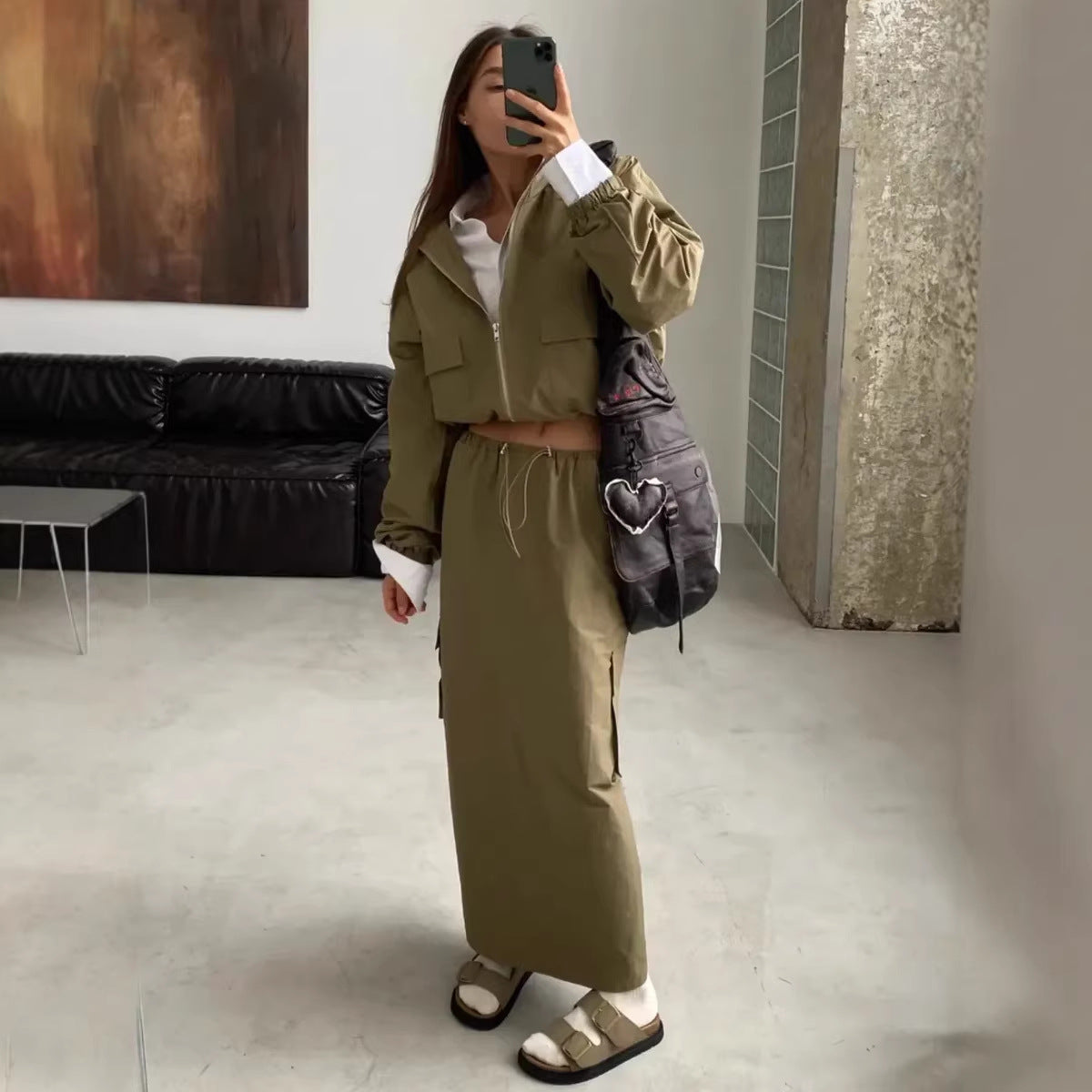Damen Utility-Jacke Hochkragen Taillenregulierung