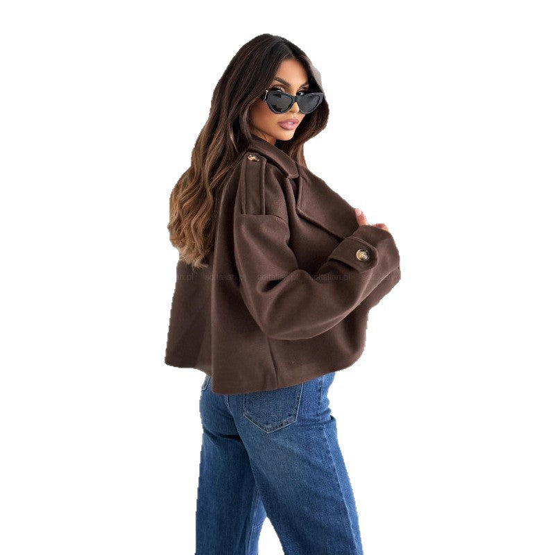Damen Oversized Wolljacke Breiter Revers Norvielle