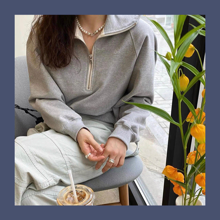 Damen Kapuzensweater Halbreißverschluss Norvielle