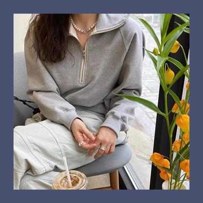 Damen Kapuzensweater Halbreißverschluss Norvielle