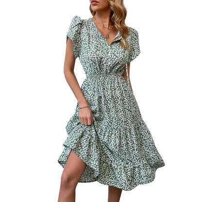 Damen Sommerkleid Rüschendetails Florales Muster Blumen Norvielle