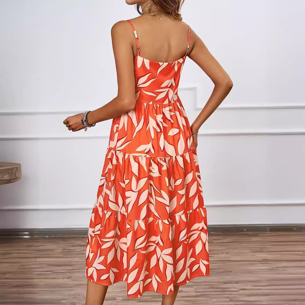 Damen Midikleid mit Blumenmuster Voluminöser Rock