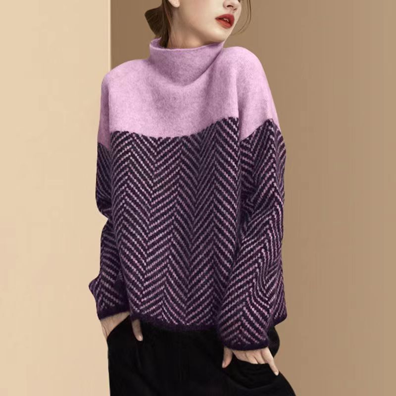 Damen Pullover Hochgeschlossener Kragen Wabenmuster Norvielle