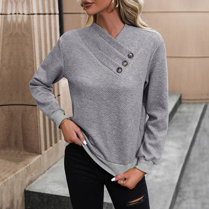 Damen Sweatshirt Strukturiertes Design Modische Knöpfe Norvielle