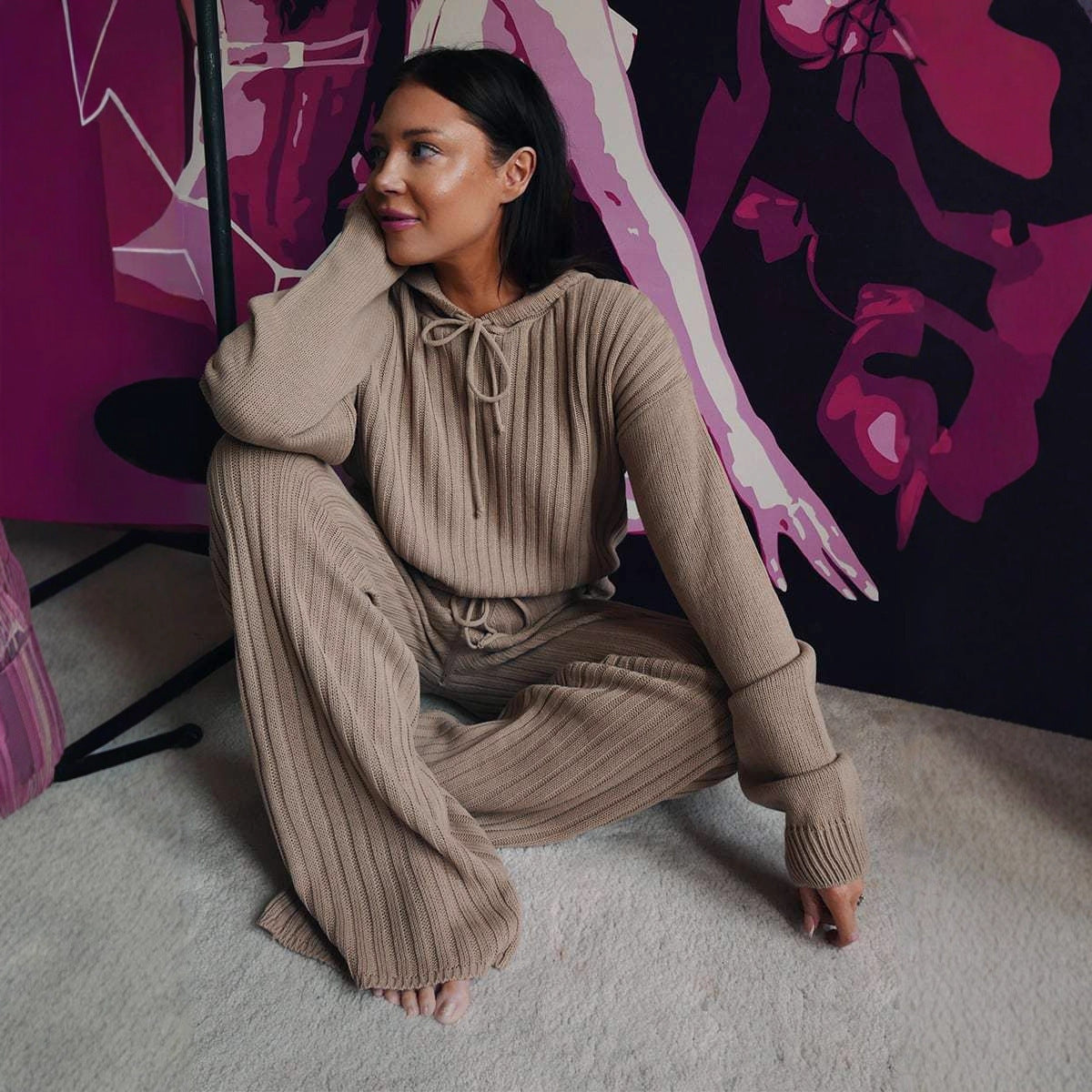 Damen Strick-Loungewear-Set Kapuze Weitschnitt Norvielle - Norvielle