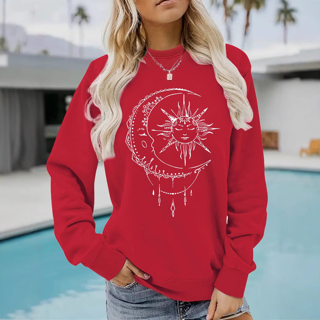 Damen Sweatshirt Sonnen-Mond-Motiv Baumwolle Norvielle