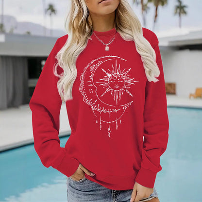 Damen Sweatshirt Sonnen-Mond-Motiv Baumwolle Norvielle