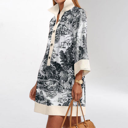 Damen Hemdblusenkleid mit Muster und Knopfleiste