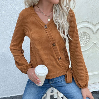 Damen Wickelbluse Langer Ärmel Dekorativer Gürtel Norvielle