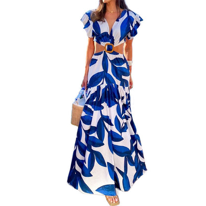 Damen Maxikleid Tailliert Rüschen Norvielle