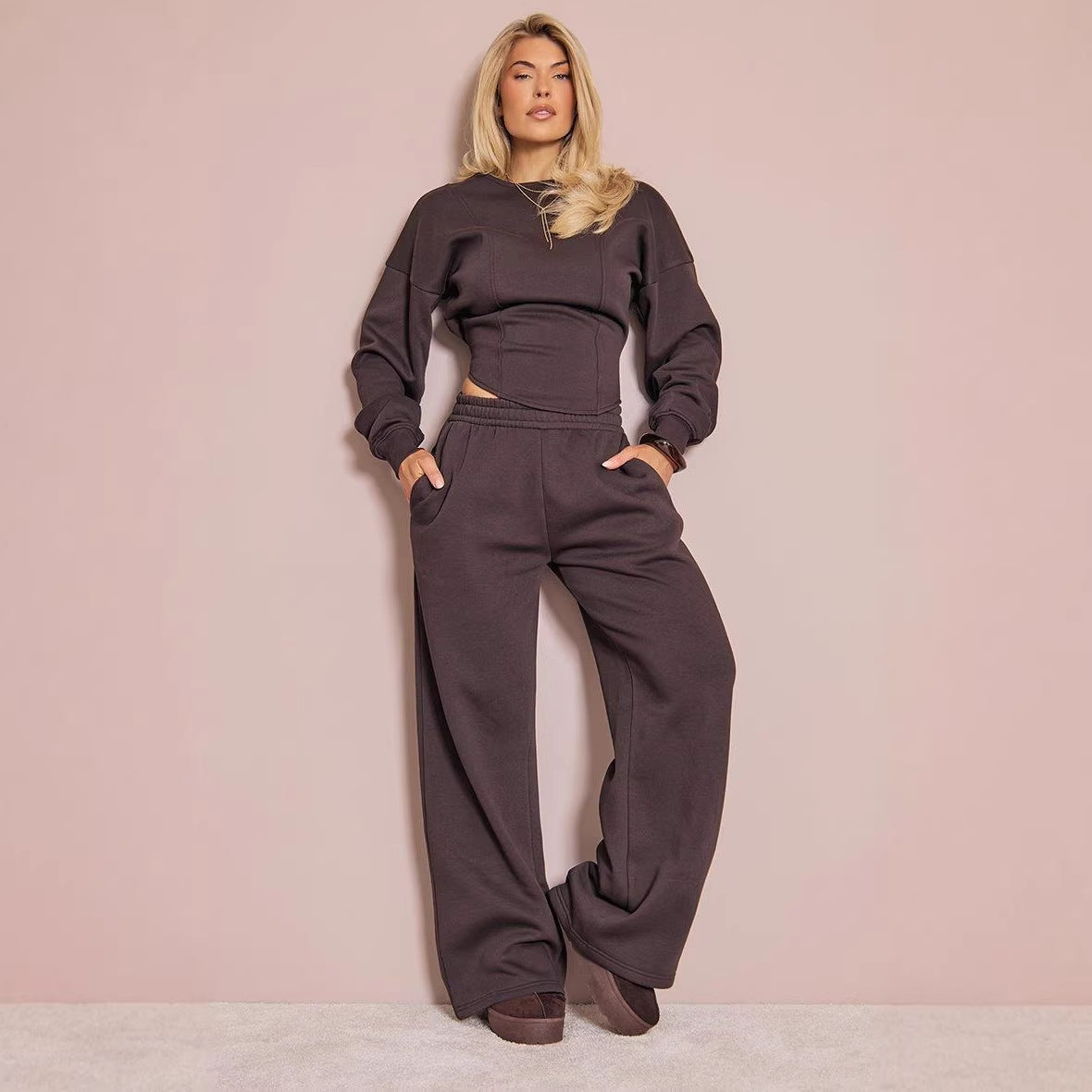 Damen Loungeanzug Weitschnitt Elastischer Bund