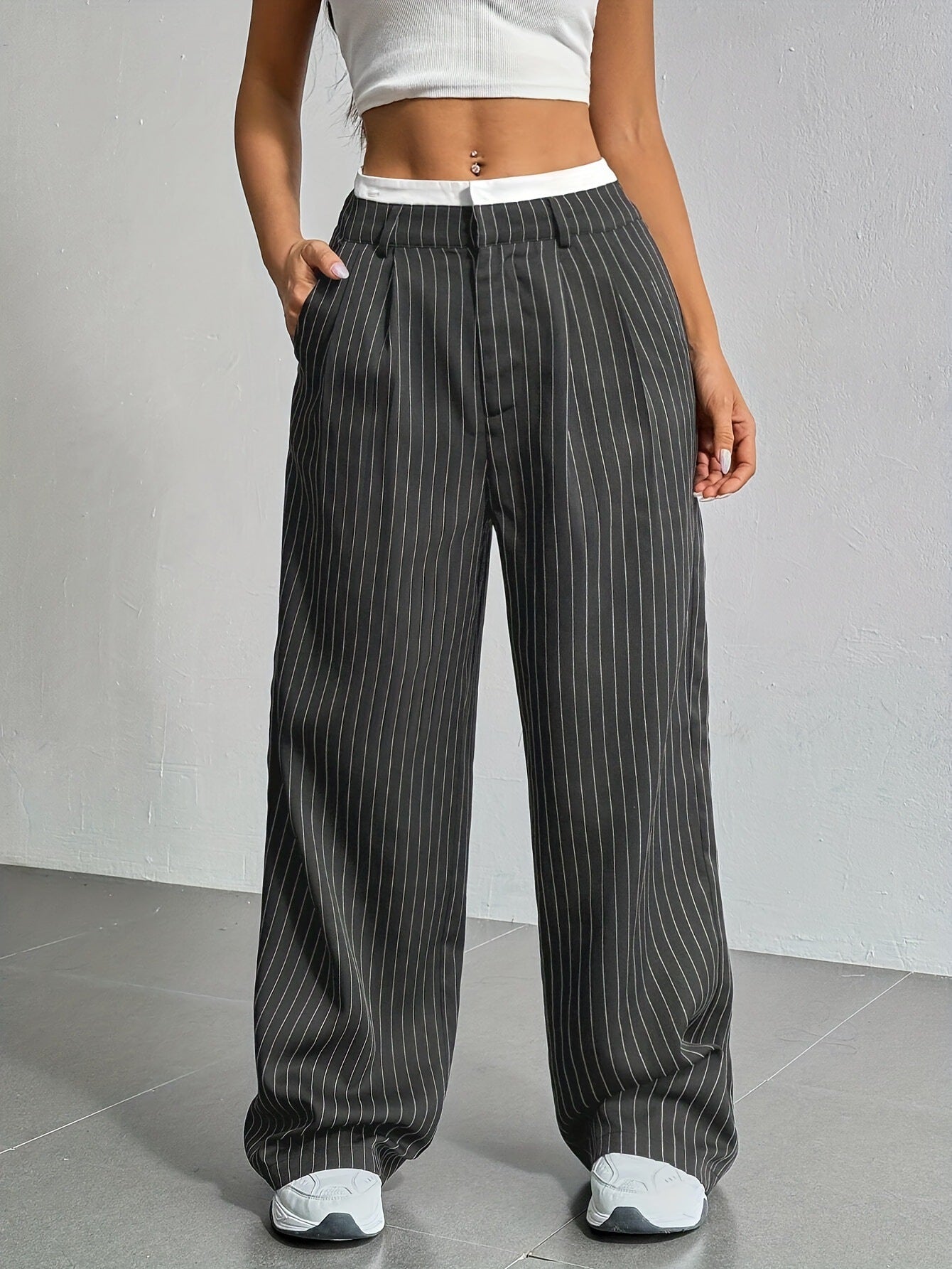 Damen Hochwasserhose Klassisch Schräge Taschen Norvielle