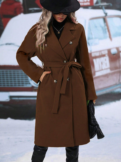 Damen Oversized-Mantel Doppelter Knopfleiste Gürtel Norvielle