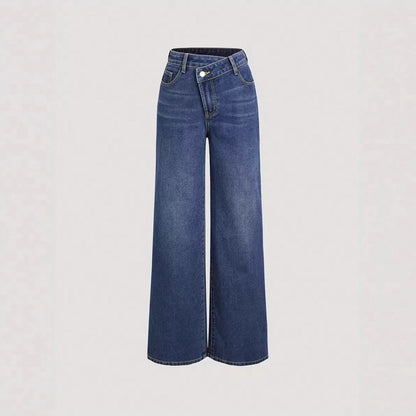 Damen Weite Denim-Hose Hochbund Klassisch