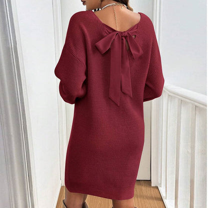 Damen Strickkleid Rückenausschnitt Schleife Norvielle