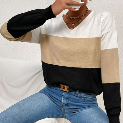 Damen Pullover V-Ausschnitt Farbblock-Design Norvielle - Norvielle