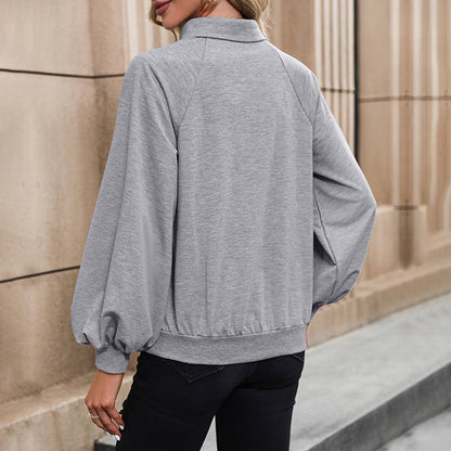 Damen Pullover mit Knopfleiste Voluminöse Ärmel Norvielle