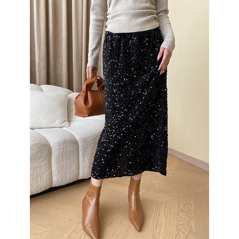 Damen Midirock Glitzernd Elastischer Bund