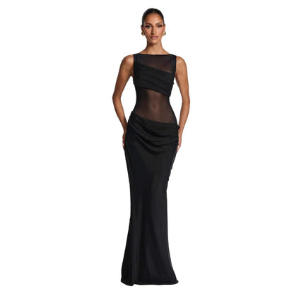 Damen Abendkleid Elegantes Rüschenkleid mit transparentem Oberteil