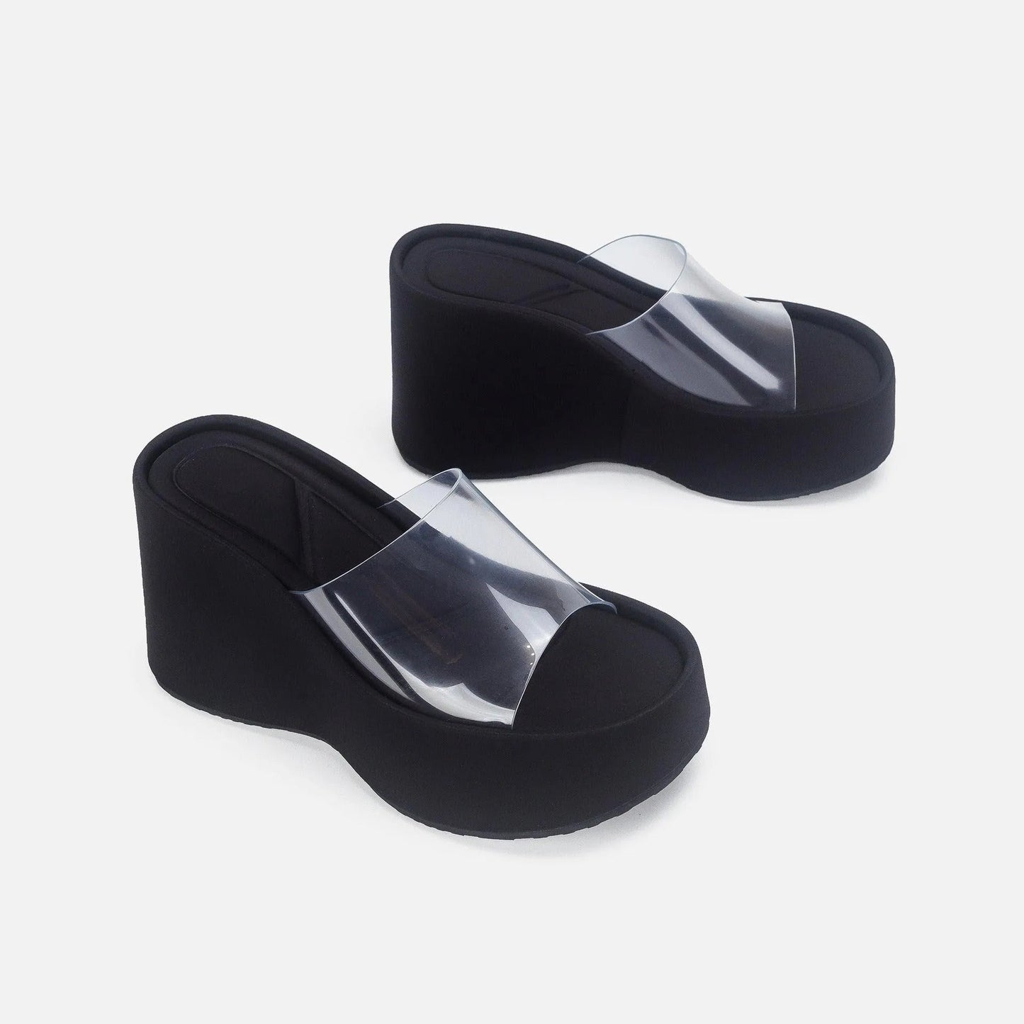 Norvielle Damen Plattform-Sandalen Durchsichtig Mit Knöchelriemen