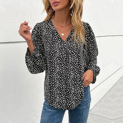 Damen Bluse Puffärmel Grafisches Muster Norvielle