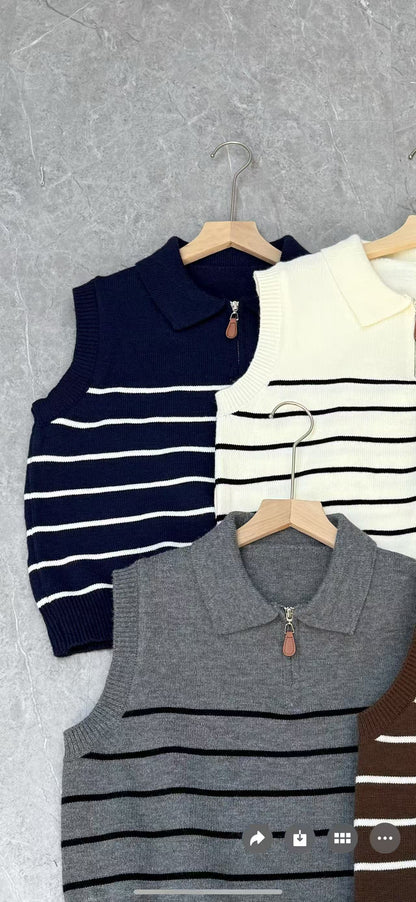 Damen Strickpullover Streifenmuster Reißverschluss Norvielle