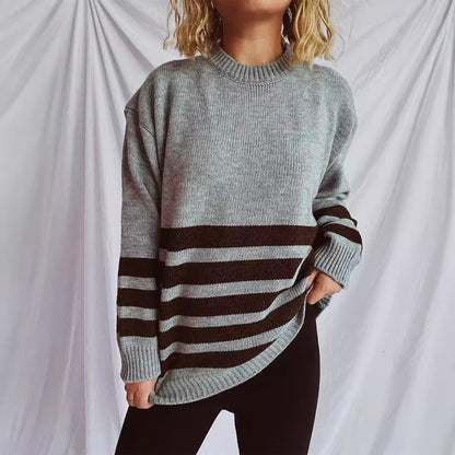 Damen Strickpullover Breites Streifenmuster Norvielle