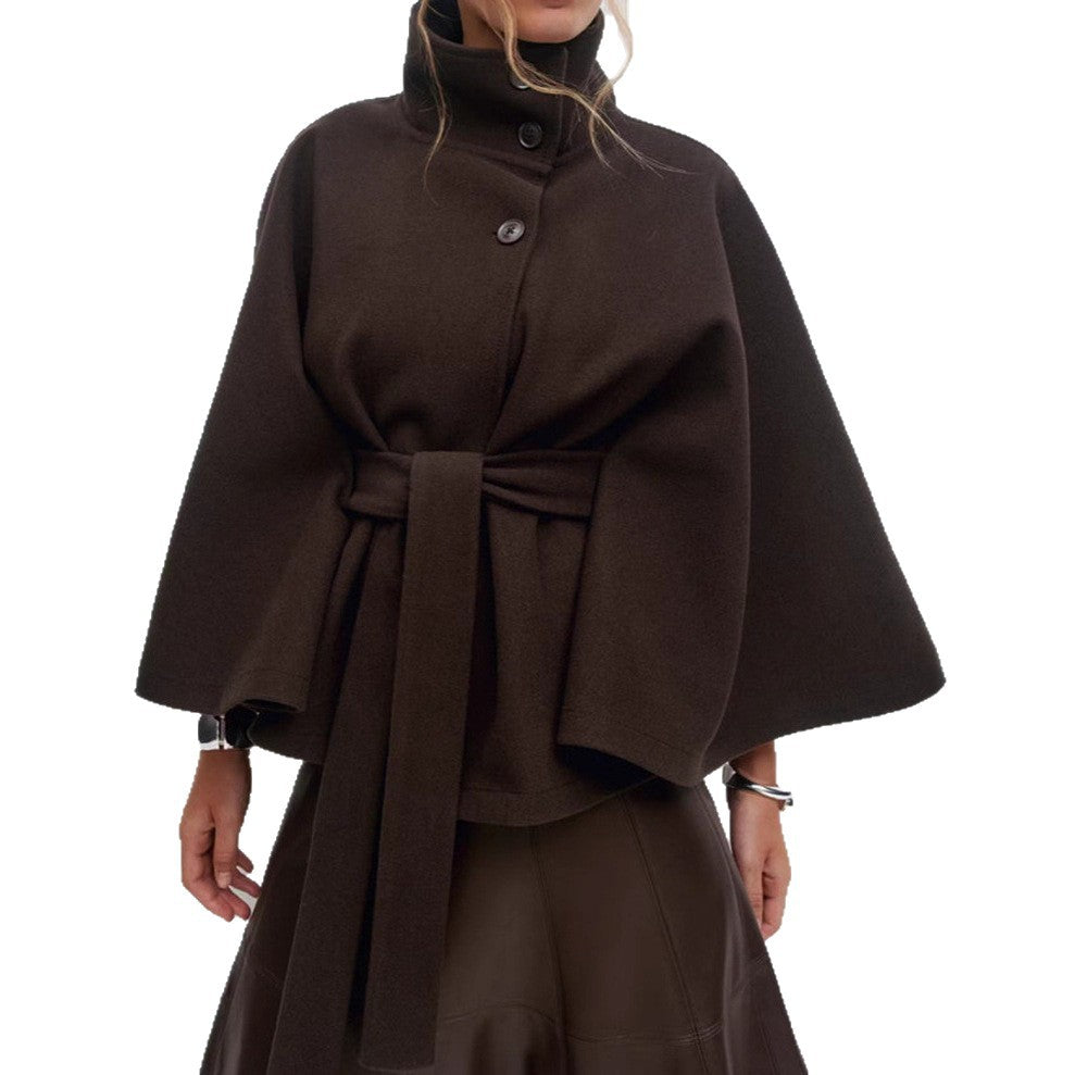 Damen Umhangjacke Norvielle Hochkragen Gürtel