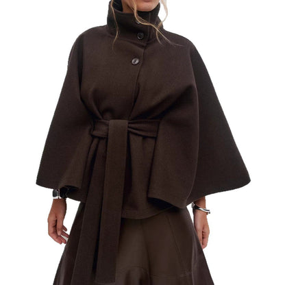 Damen Umhangjacke Norvielle Hochkragen Gürtel
