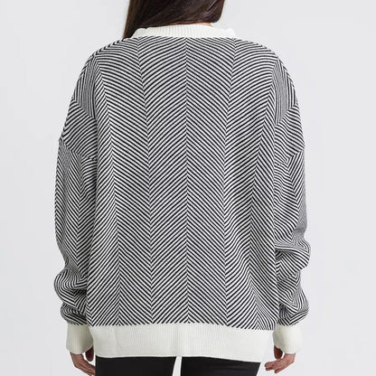 Damen Strickcardigan Chevron Muster Elegante Knöpfe Beige