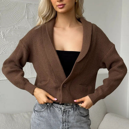 Damen Strickjacke Schalkragen Knopf Norvielle