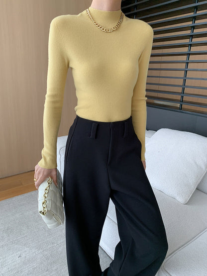 Damen Feinstrickpullover Hochkragen Elegante Passform