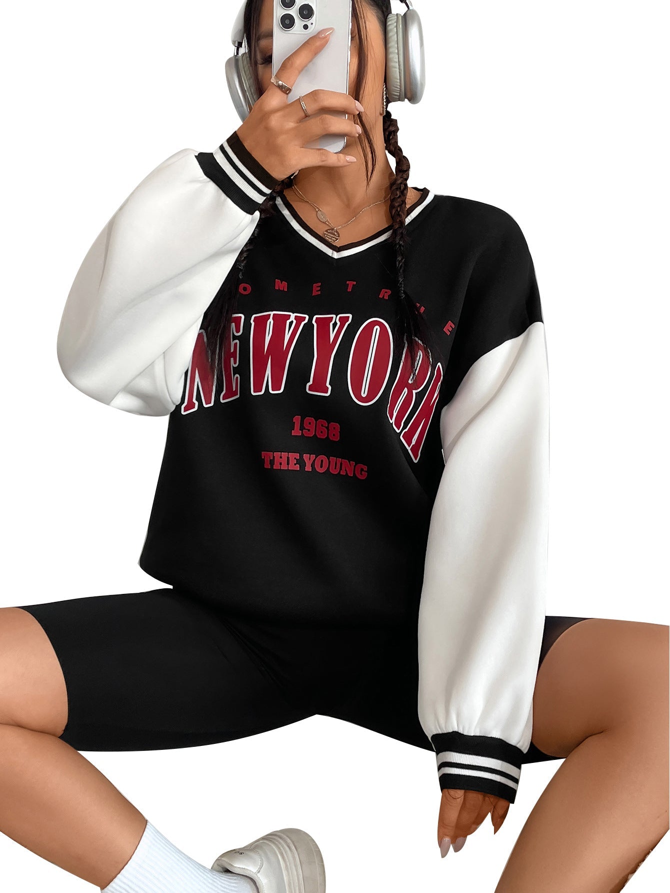 Damen Sweatshirt V-Ausschnitt Sportlich Norvielle