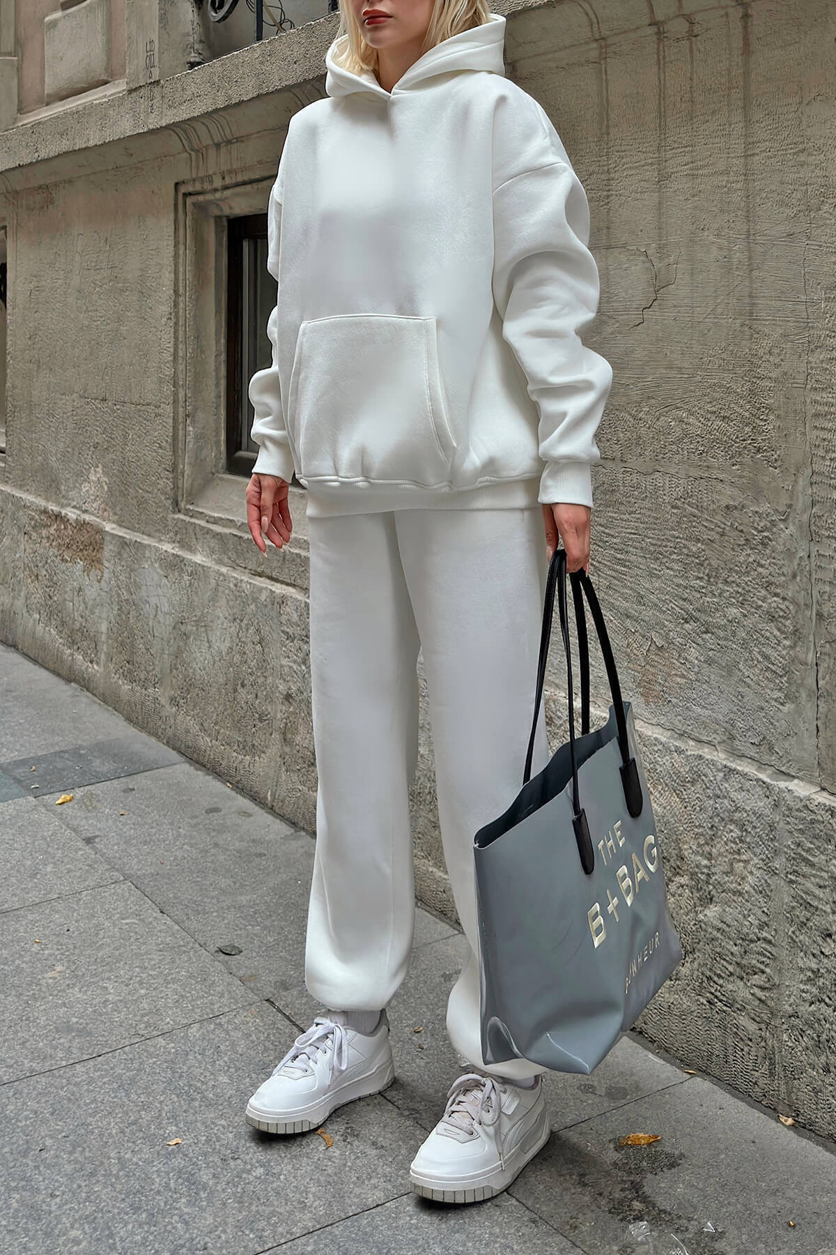 Damen Oversized Hoodie und Jogginghose Lässig Grau Baumwolle