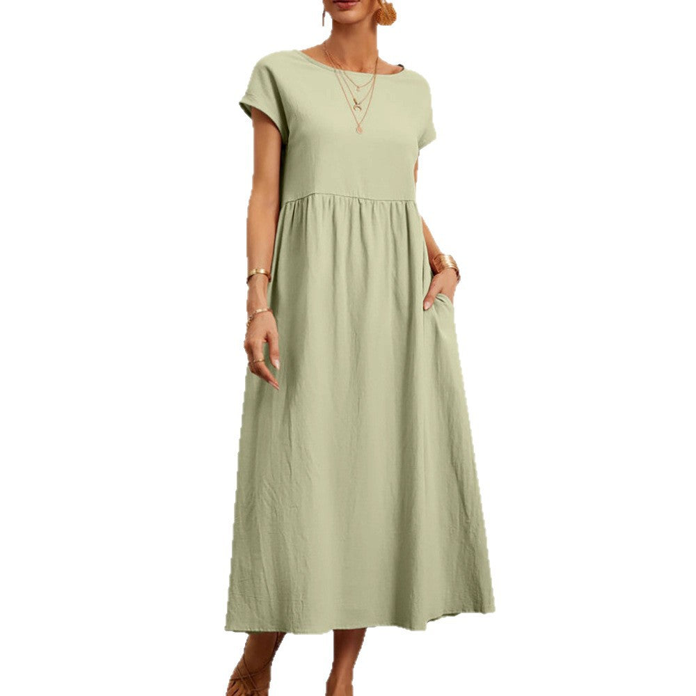 Damen Midi-Kleid Ballonärmel Praktische Taschen Norvielle