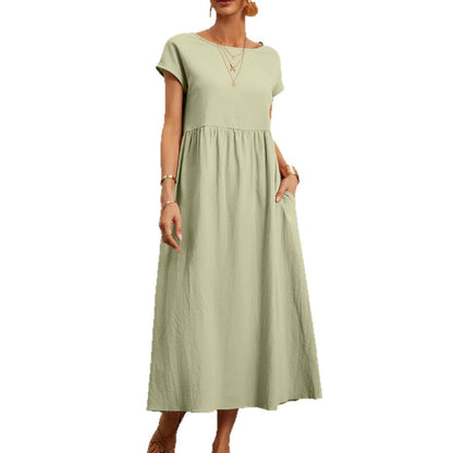 Damen Midi-Kleid Ballonärmel Praktische Taschen Norvielle